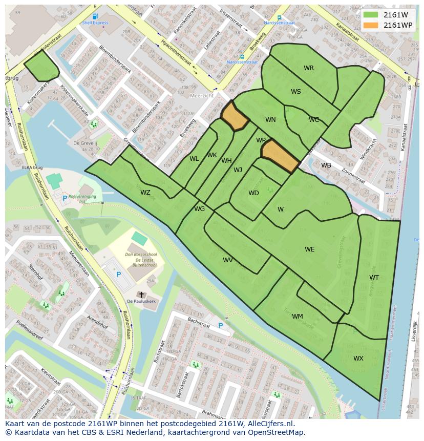 Afbeelding van het postcodegebied 2161 WP op de kaart.