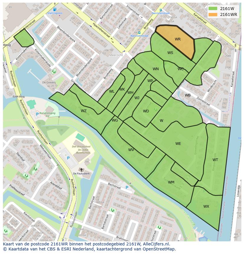 Afbeelding van het postcodegebied 2161 WR op de kaart.