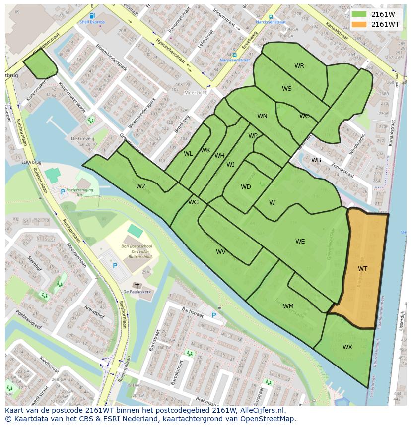 Afbeelding van het postcodegebied 2161 WT op de kaart.