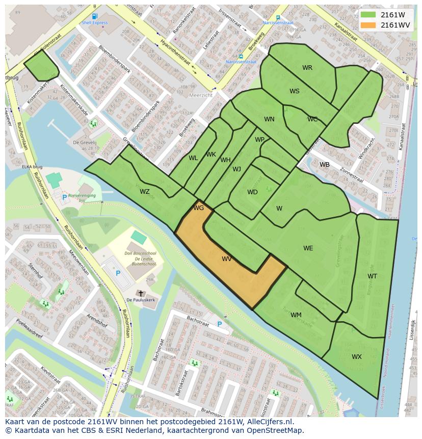 Afbeelding van het postcodegebied 2161 WV op de kaart.