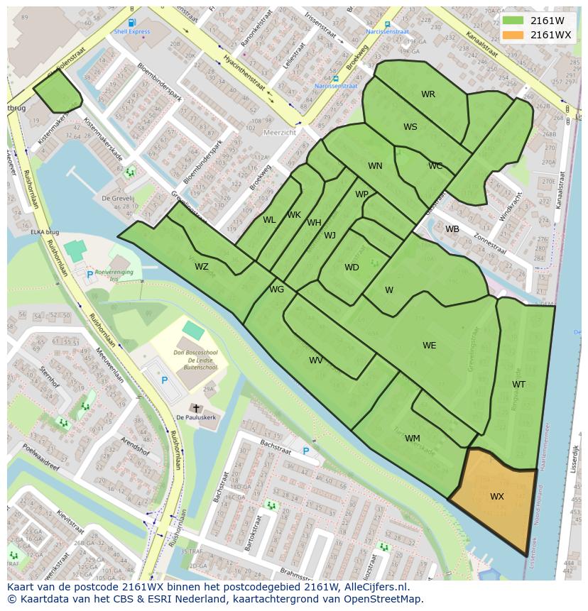 Afbeelding van het postcodegebied 2161 WX op de kaart.