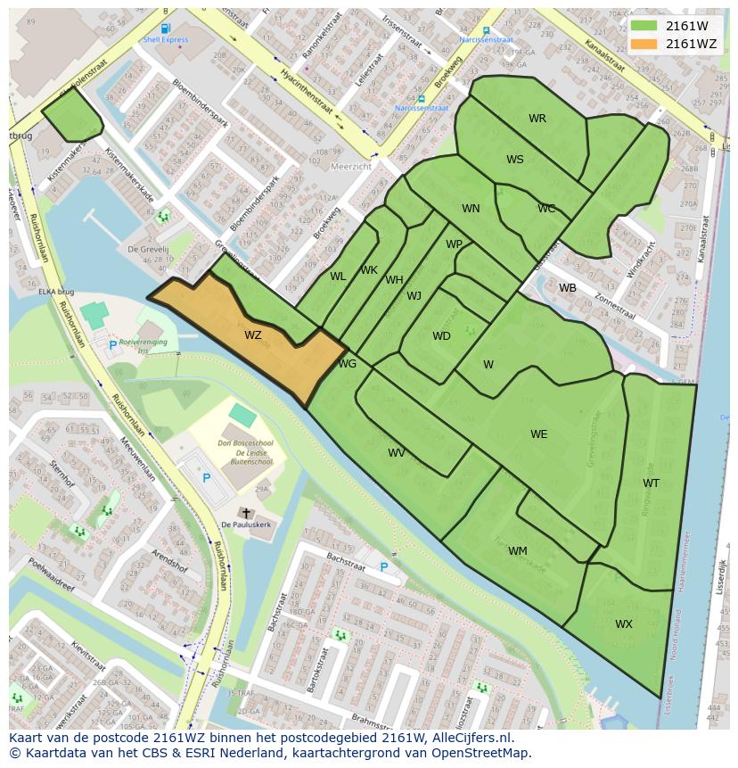 Afbeelding van het postcodegebied 2161 WZ op de kaart.