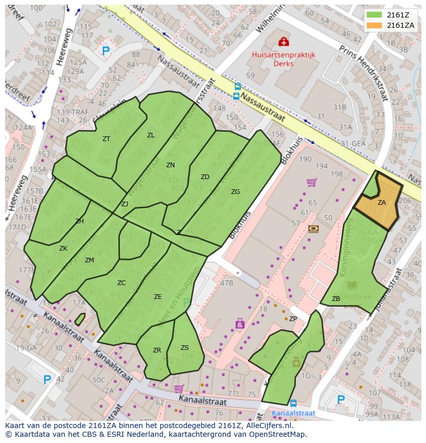 Afbeelding van het postcodegebied 2161 ZA op de kaart.
