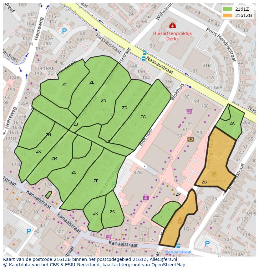 Afbeelding van het postcodegebied 2161 ZB op de kaart.