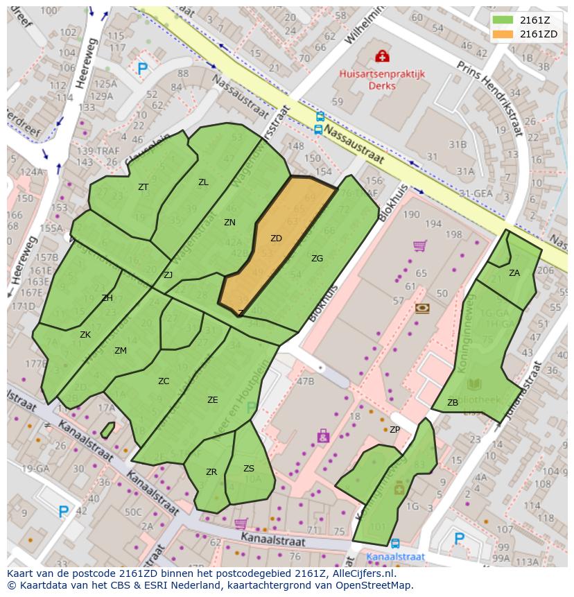 Afbeelding van het postcodegebied 2161 ZD op de kaart.