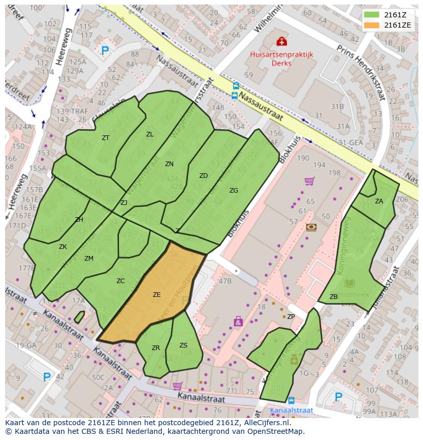Afbeelding van het postcodegebied 2161 ZE op de kaart.