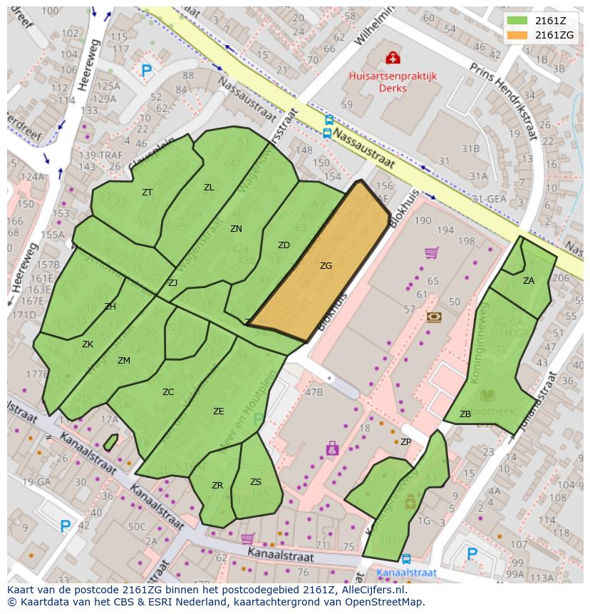 Afbeelding van het postcodegebied 2161 ZG op de kaart.