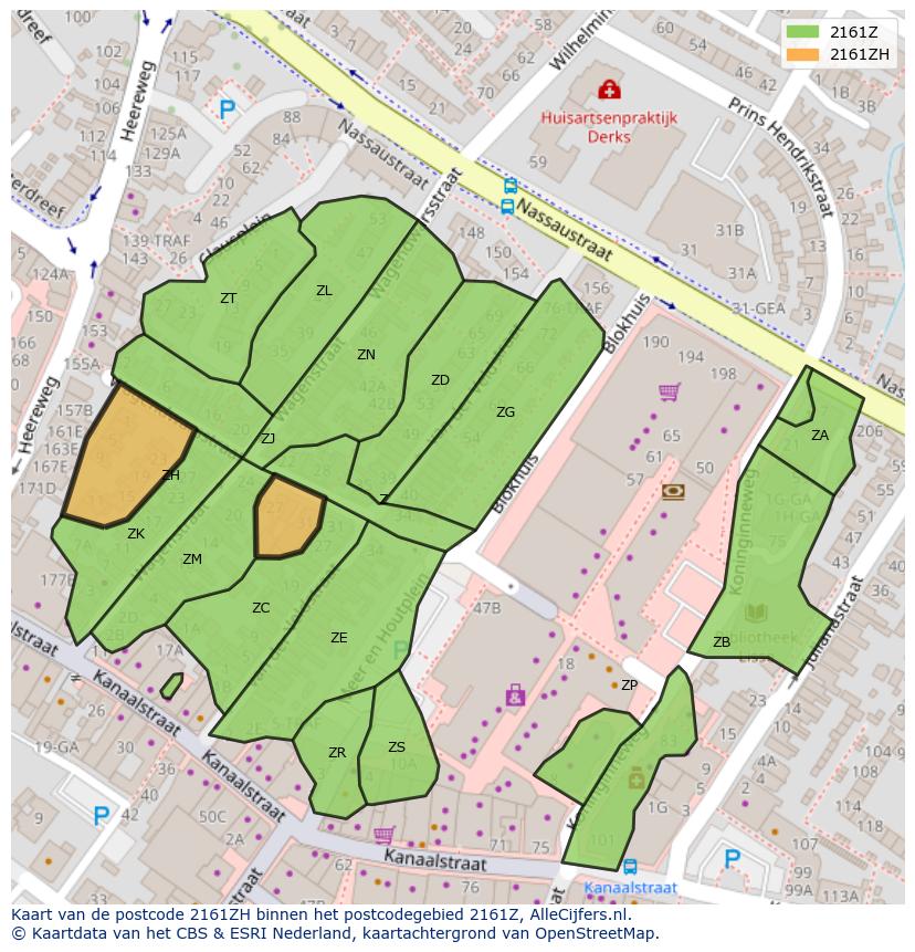 Afbeelding van het postcodegebied 2161 ZH op de kaart.