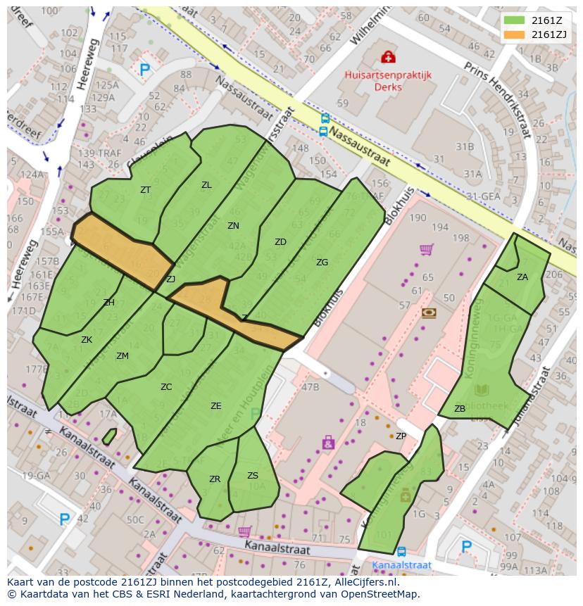 Afbeelding van het postcodegebied 2161 ZJ op de kaart.