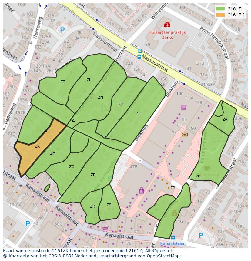 Afbeelding van het postcodegebied 2161 ZK op de kaart.