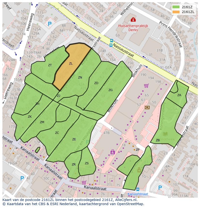 Afbeelding van het postcodegebied 2161 ZL op de kaart.
