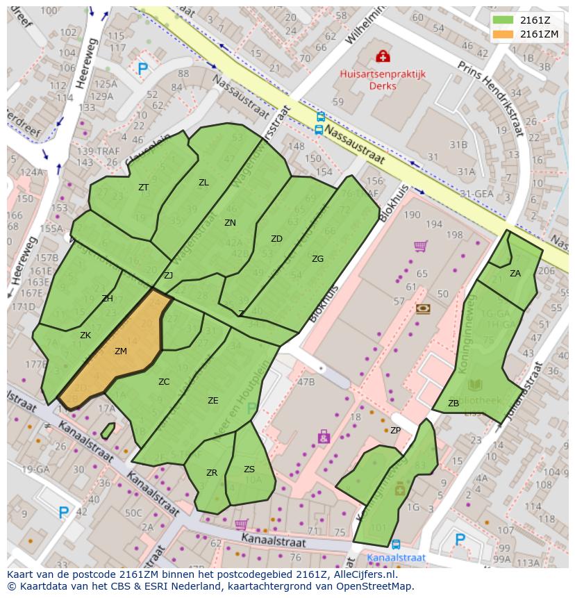 Afbeelding van het postcodegebied 2161 ZM op de kaart.