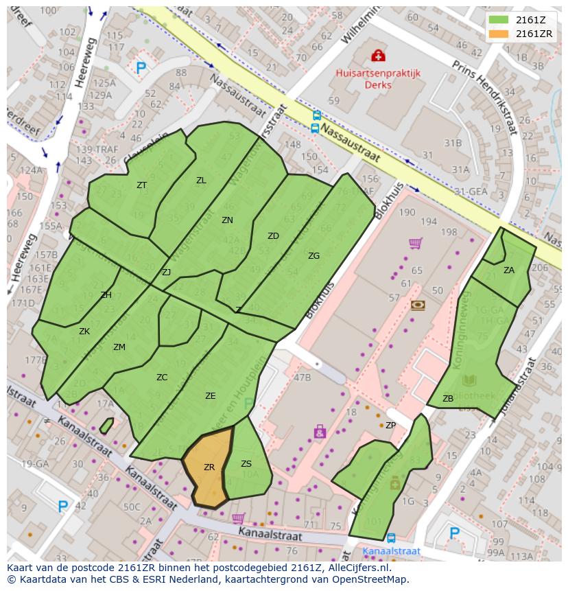 Afbeelding van het postcodegebied 2161 ZR op de kaart.