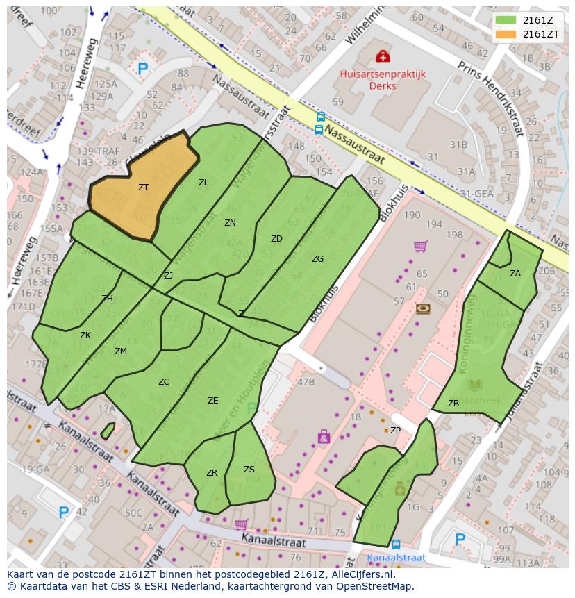 Afbeelding van het postcodegebied 2161 ZT op de kaart.