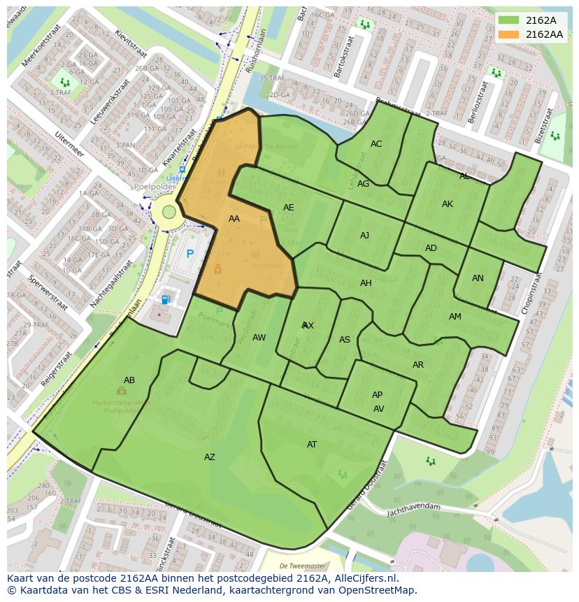 Afbeelding van het postcodegebied 2162 AA op de kaart.
