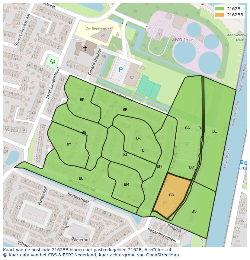 Afbeelding van het postcodegebied 2162 BB op de kaart.