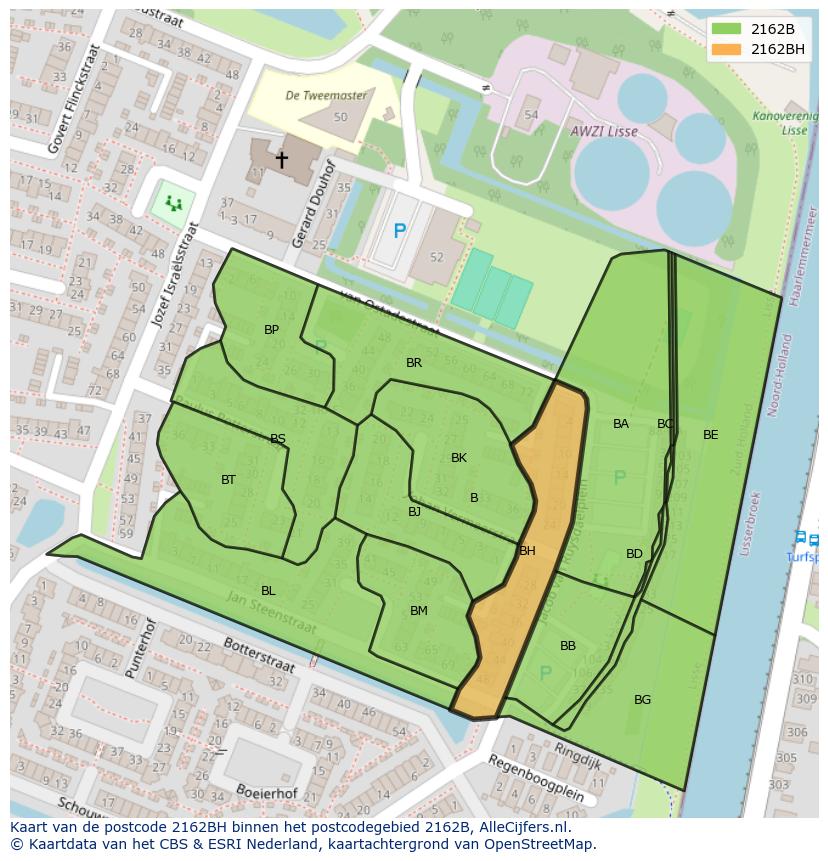 Afbeelding van het postcodegebied 2162 BH op de kaart.