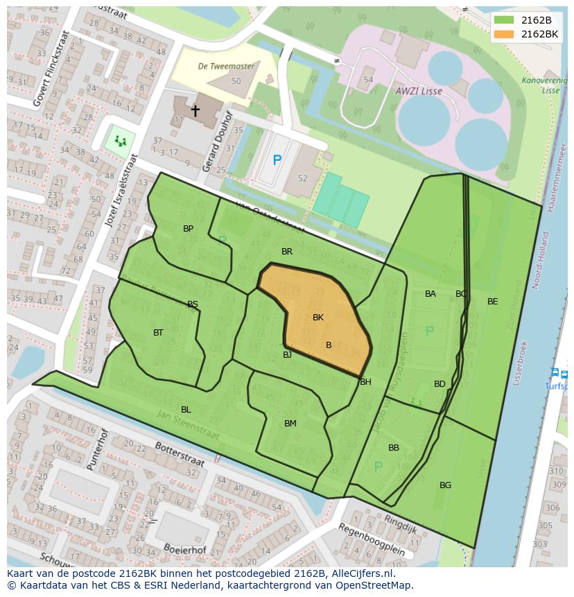Afbeelding van het postcodegebied 2162 BK op de kaart.