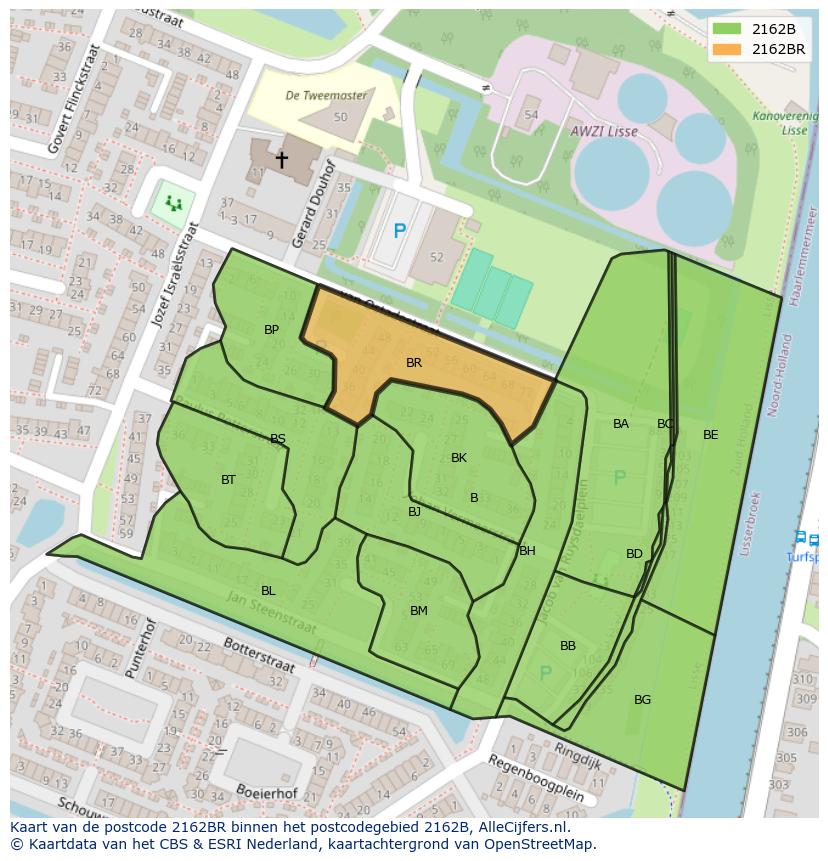 Afbeelding van het postcodegebied 2162 BR op de kaart.