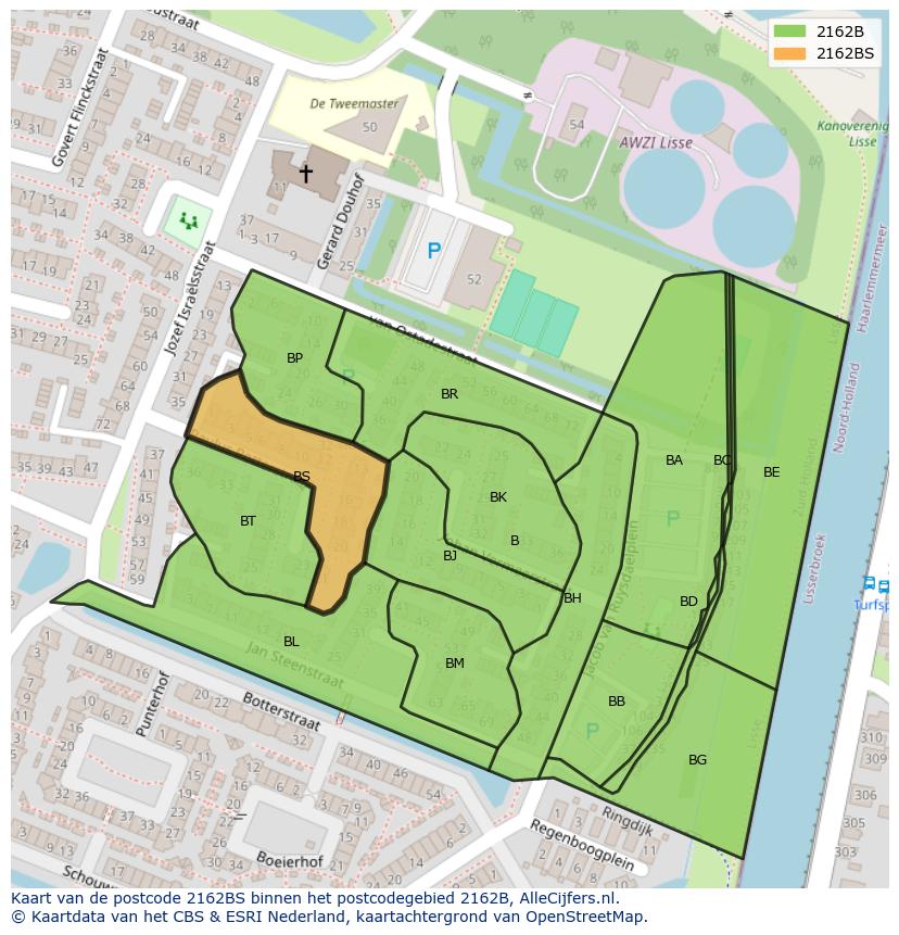 Afbeelding van het postcodegebied 2162 BS op de kaart.