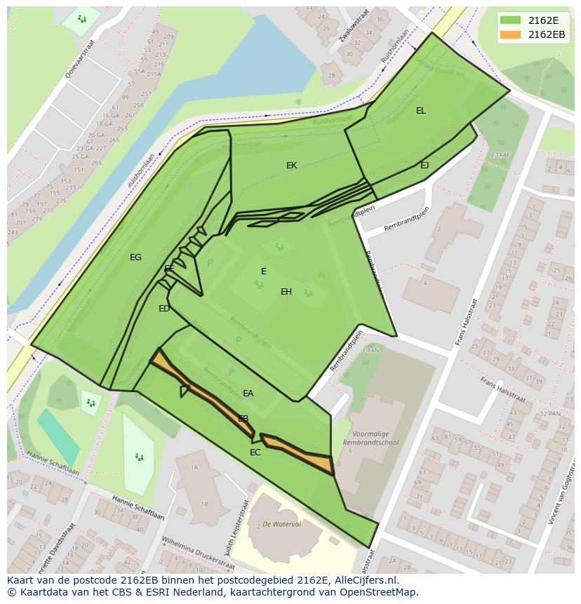 Afbeelding van het postcodegebied 2162 EB op de kaart.
