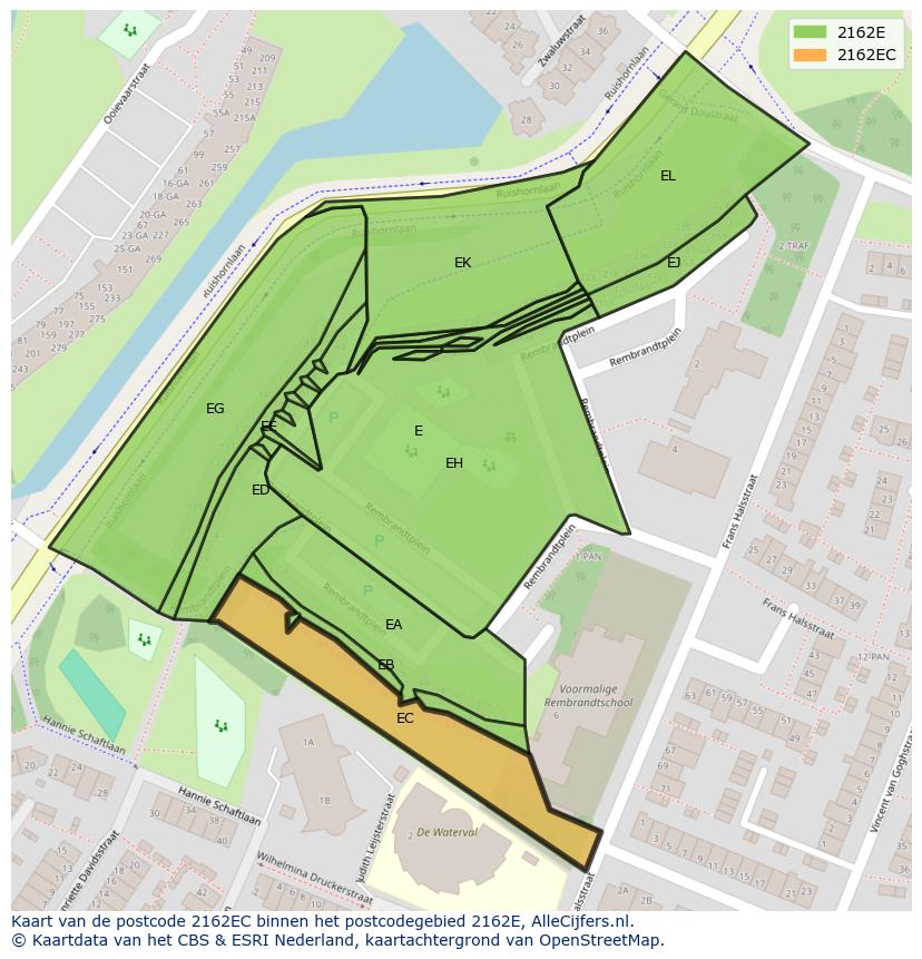Afbeelding van het postcodegebied 2162 EC op de kaart.