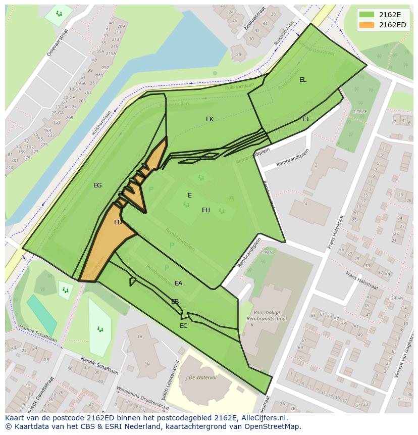 Afbeelding van het postcodegebied 2162 ED op de kaart.