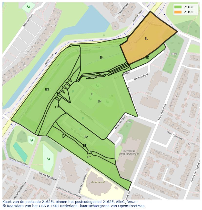 Afbeelding van het postcodegebied 2162 EL op de kaart.