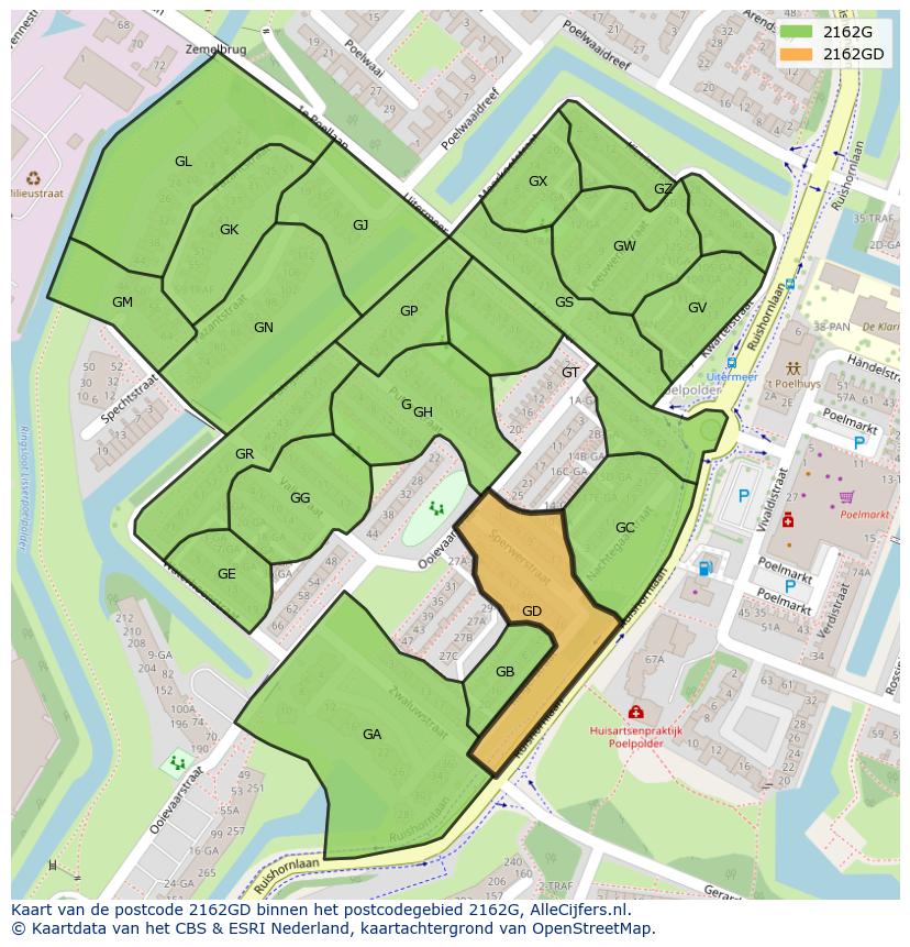 Afbeelding van het postcodegebied 2162 GD op de kaart.