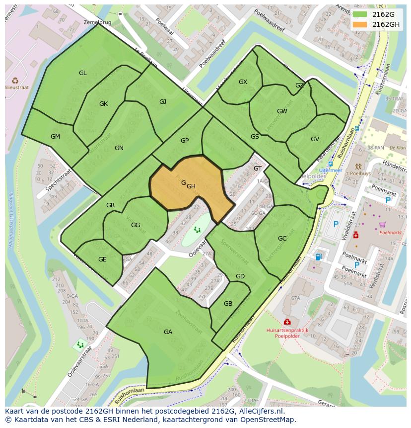 Afbeelding van het postcodegebied 2162 GH op de kaart.