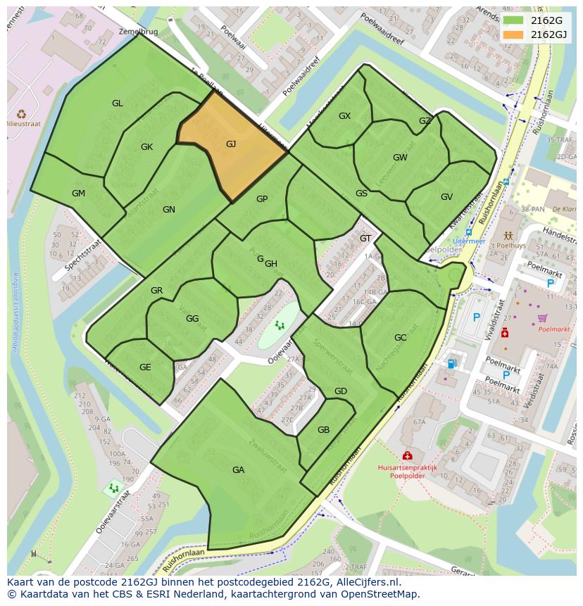 Afbeelding van het postcodegebied 2162 GJ op de kaart.
