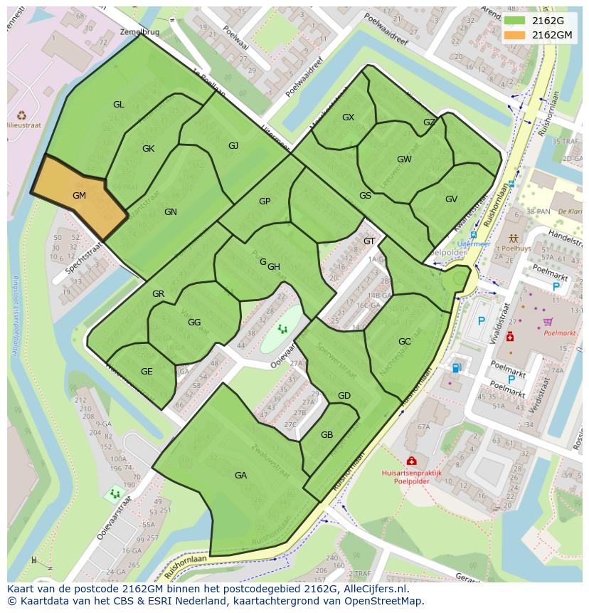 Afbeelding van het postcodegebied 2162 GM op de kaart.
