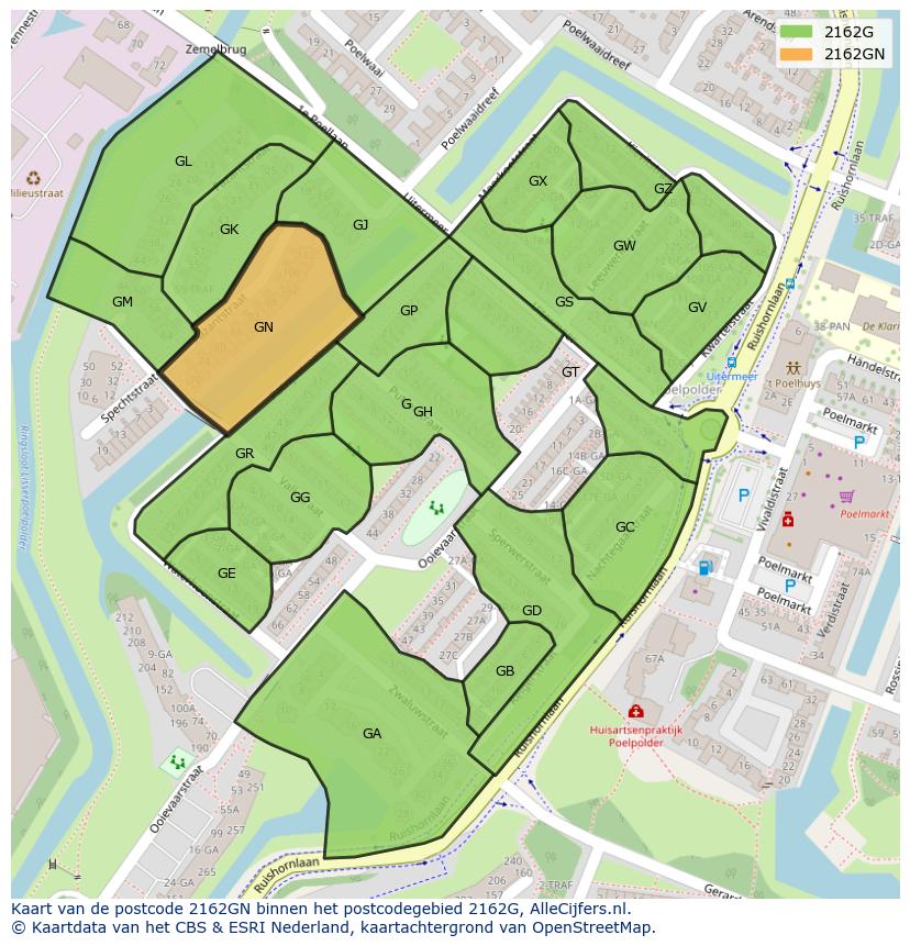 Afbeelding van het postcodegebied 2162 GN op de kaart.