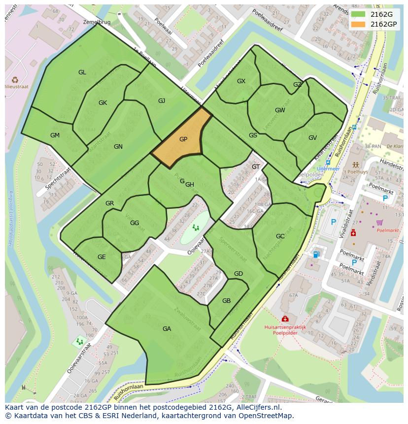 Afbeelding van het postcodegebied 2162 GP op de kaart.