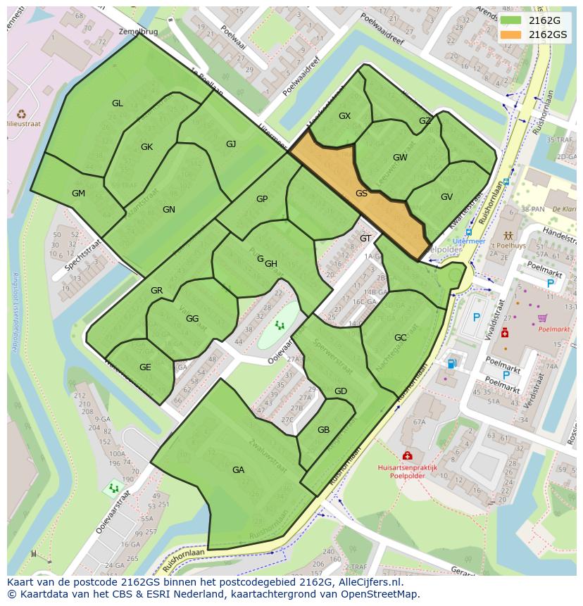 Afbeelding van het postcodegebied 2162 GS op de kaart.