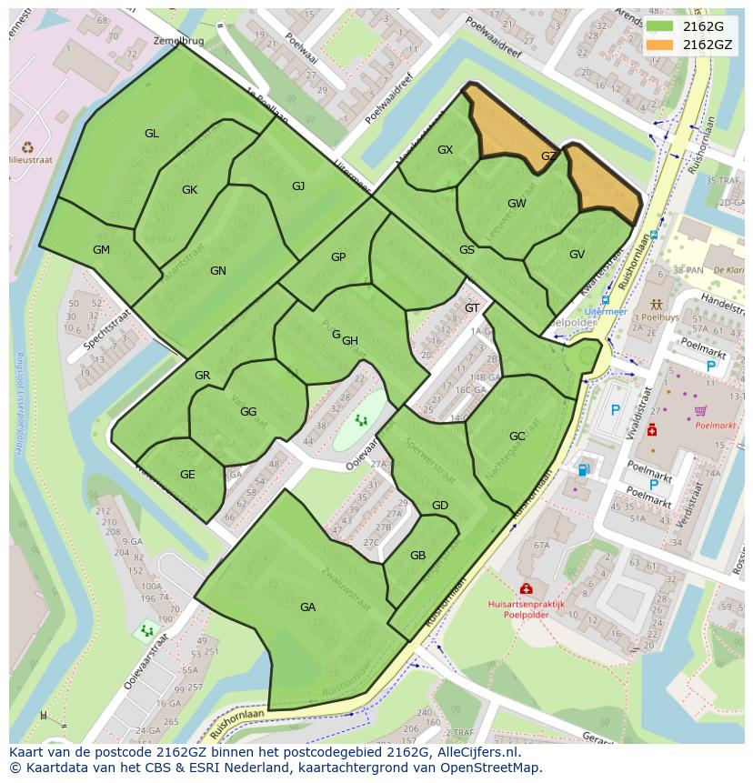 Afbeelding van het postcodegebied 2162 GZ op de kaart.