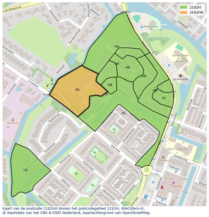 Afbeelding van het postcodegebied 2162 HA op de kaart.