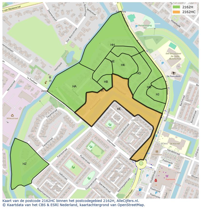 Afbeelding van het postcodegebied 2162 HC op de kaart.