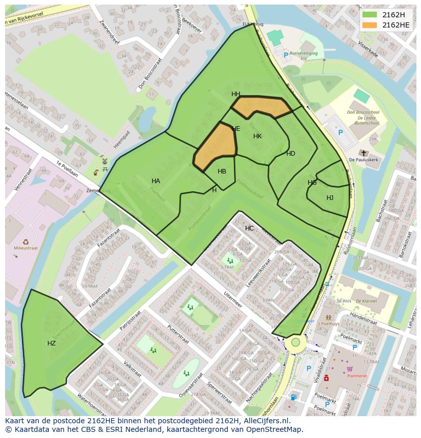 Afbeelding van het postcodegebied 2162 HE op de kaart.