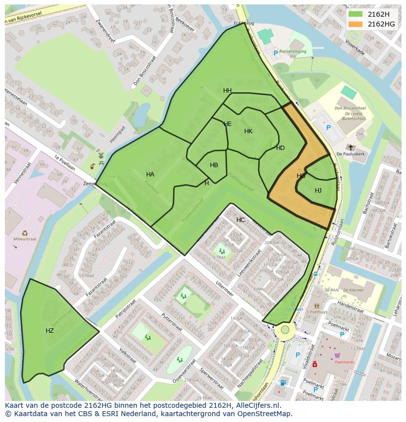 Afbeelding van het postcodegebied 2162 HG op de kaart.