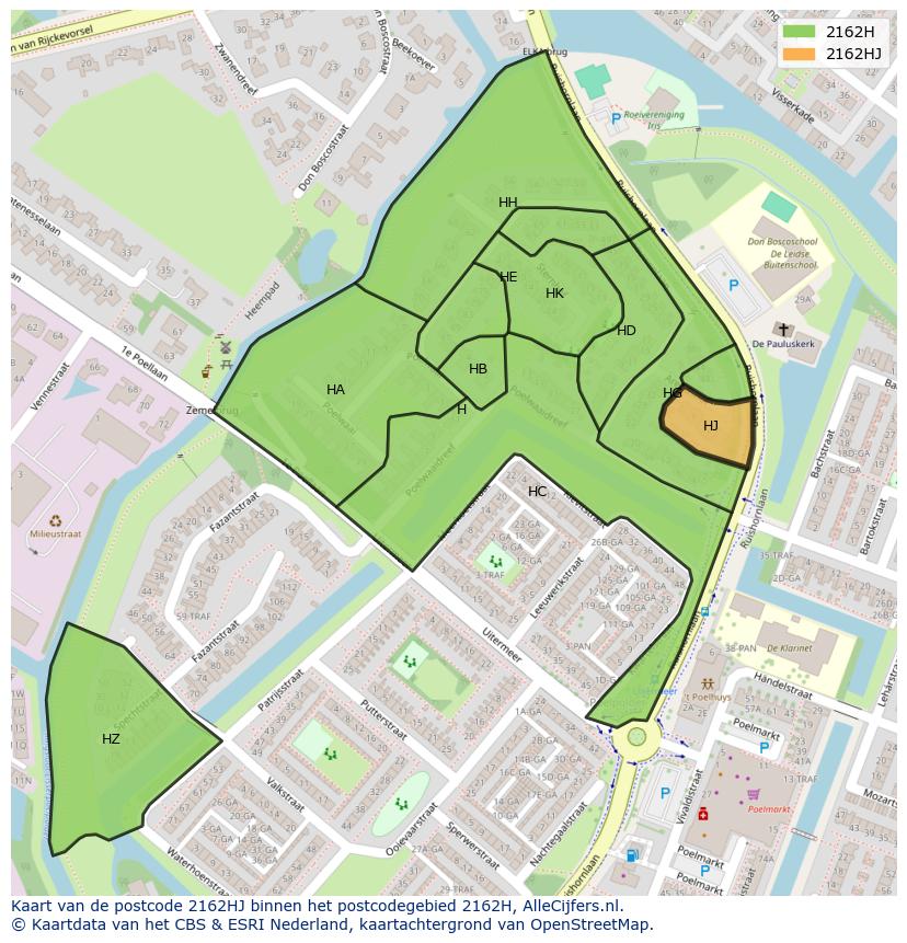Afbeelding van het postcodegebied 2162 HJ op de kaart.