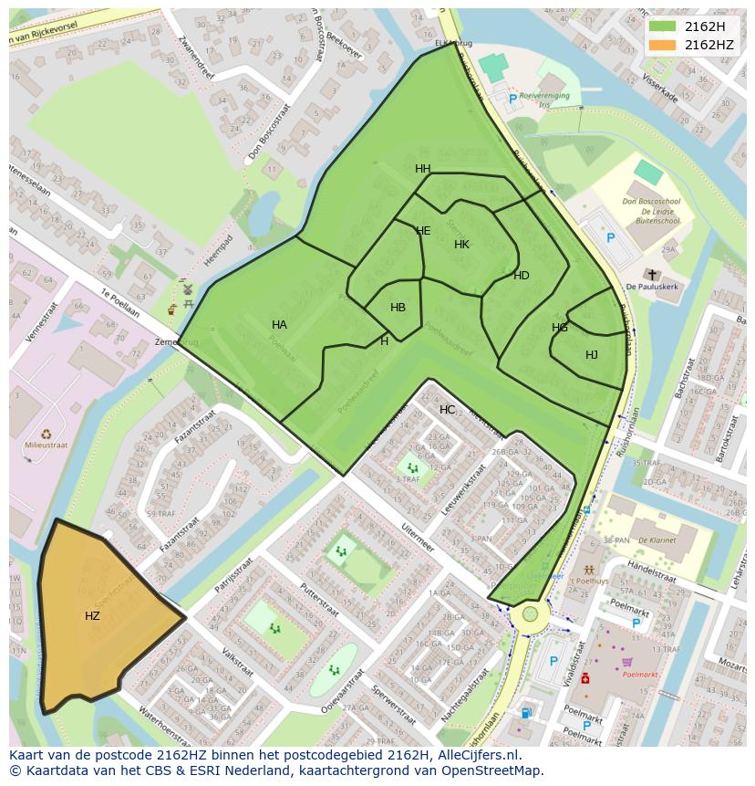 Afbeelding van het postcodegebied 2162 HZ op de kaart.