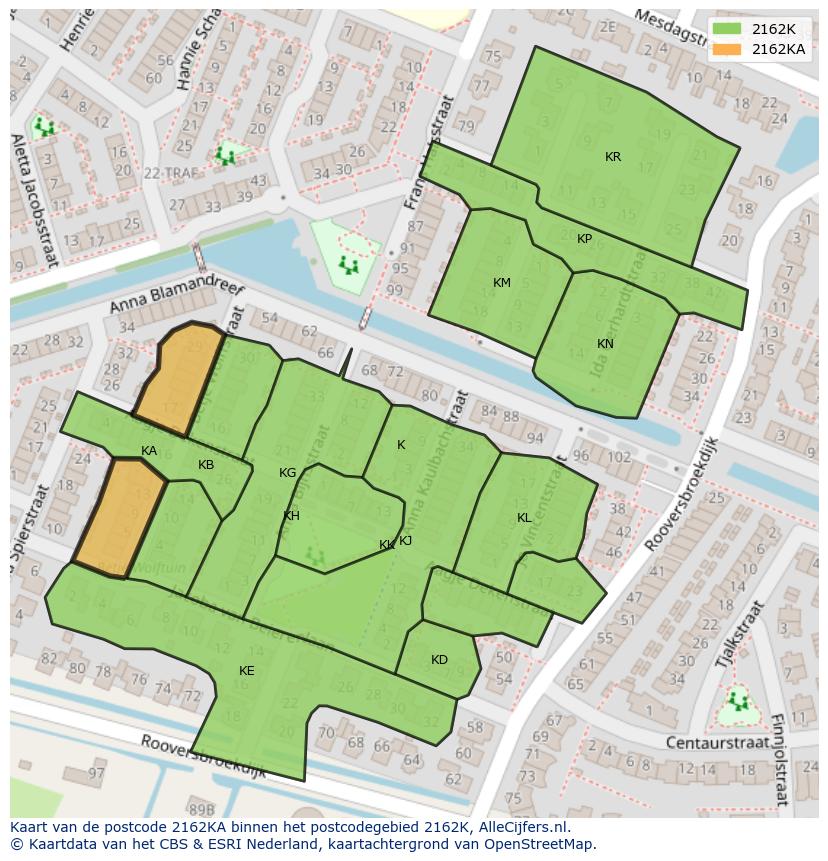 Afbeelding van het postcodegebied 2162 KA op de kaart.