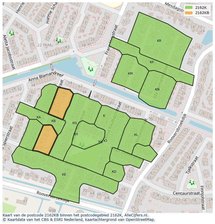 Afbeelding van het postcodegebied 2162 KB op de kaart.