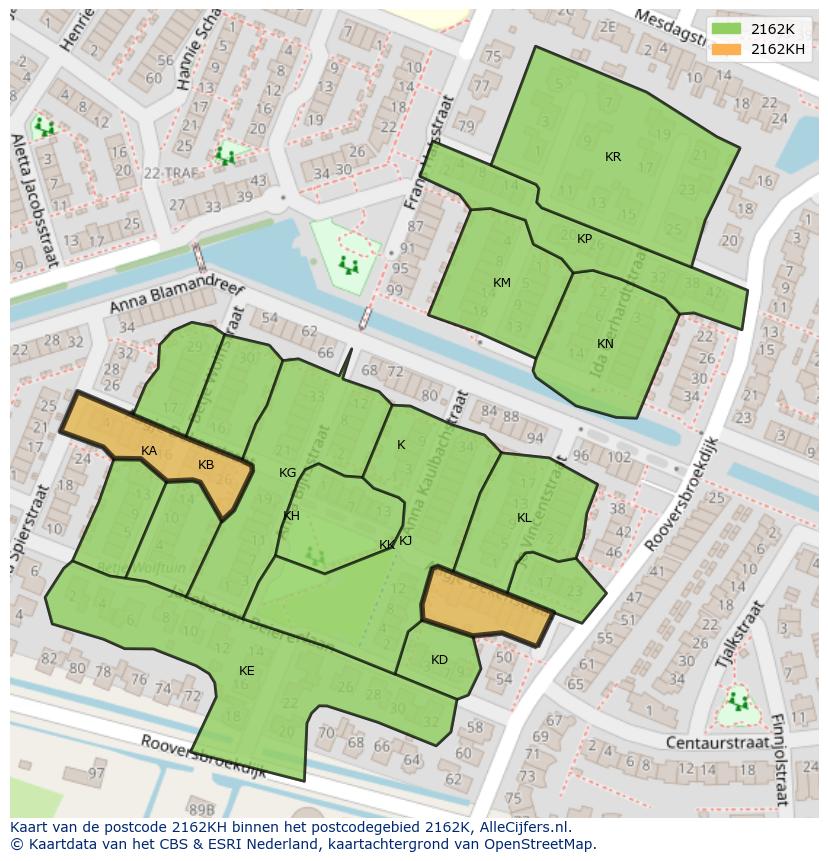 Afbeelding van het postcodegebied 2162 KH op de kaart.