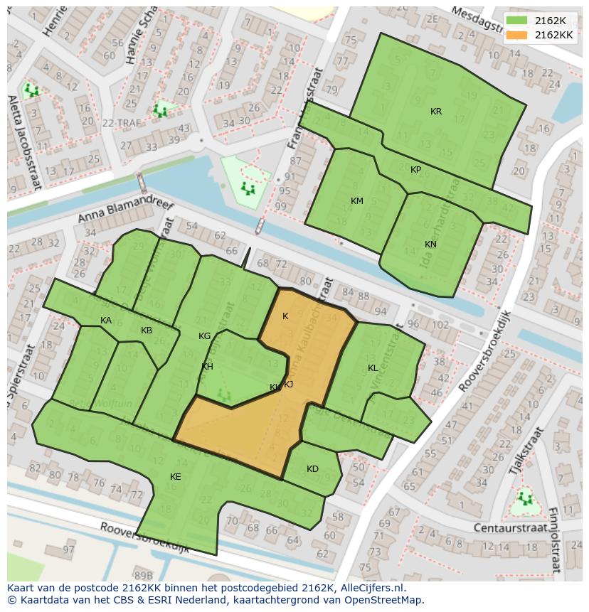 Afbeelding van het postcodegebied 2162 KK op de kaart.