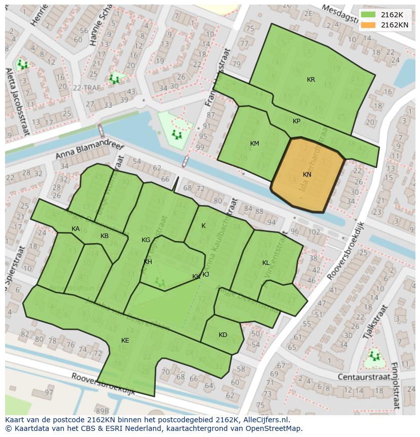 Afbeelding van het postcodegebied 2162 KN op de kaart.