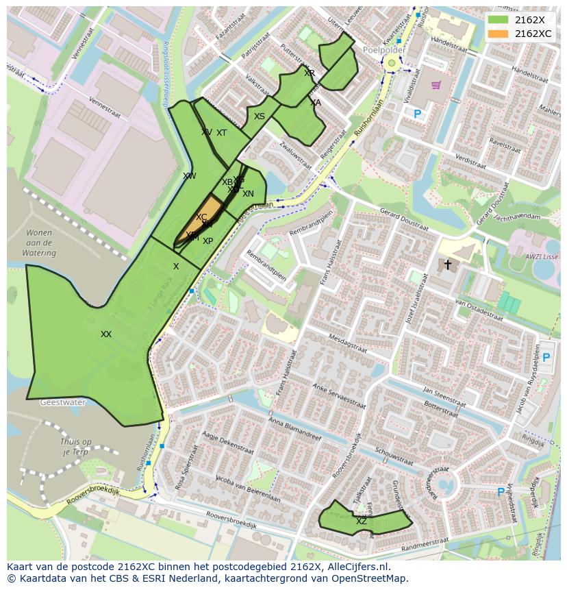 Afbeelding van het postcodegebied 2162 XC op de kaart.