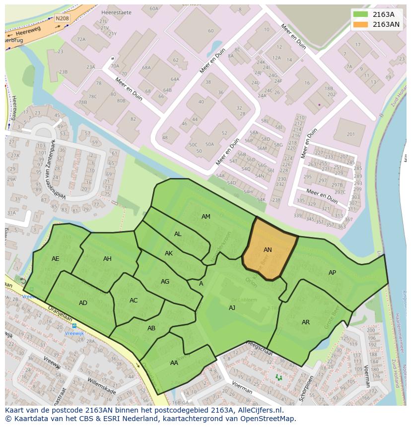 Afbeelding van het postcodegebied 2163 AN op de kaart.