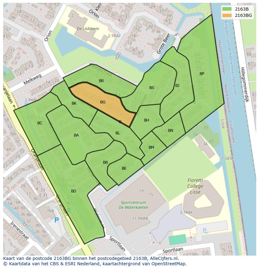 Afbeelding van het postcodegebied 2163 BG op de kaart.